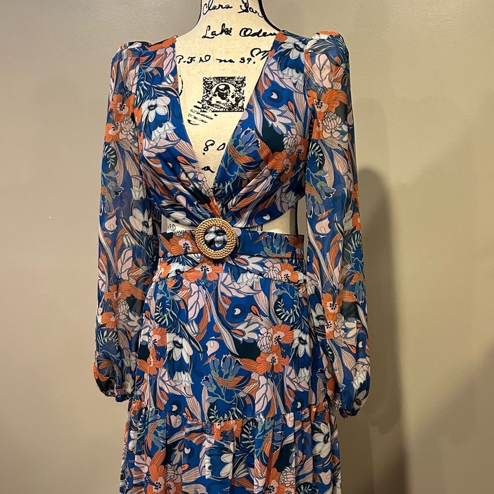 Gianni Bini Lillian Floral Print Deep V-Neck Cut-Out Tiered A-Line Dress - Picture 12 of 16